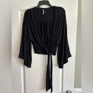 Free People Black Tee with Metal Logo Tag